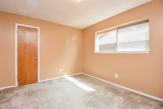 carpeted spare room featuring baseboards and a textured ceiling