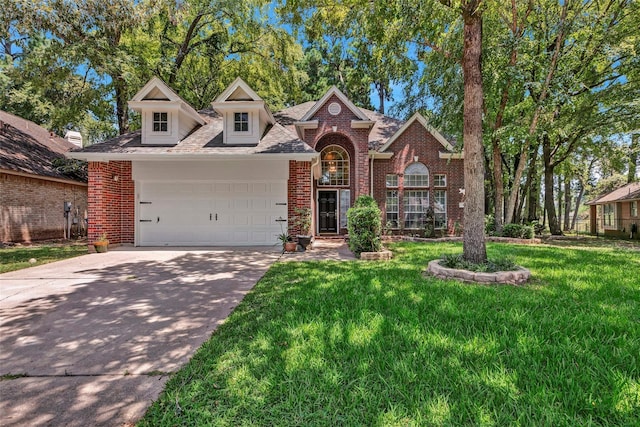 view of front of property featuring a garage and a front yard