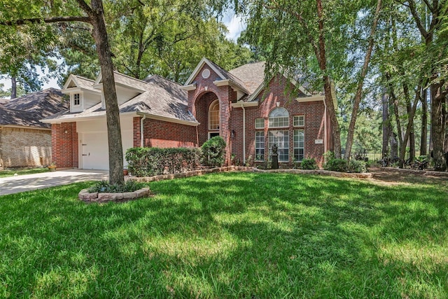 view of front of home featuring a garage and a front yard