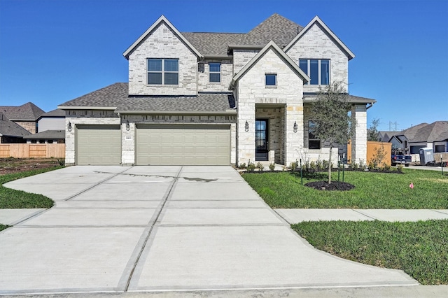 view of front of home featuring a garage and a front lawn