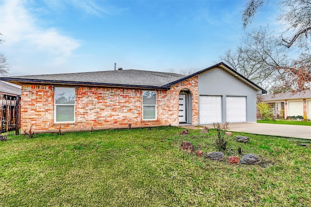 ranch-style home featuring a garage and a front yard