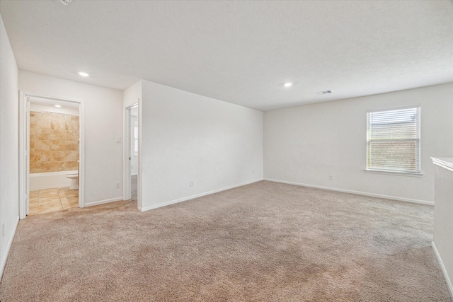 empty room featuring light colored carpet and a textured ceiling