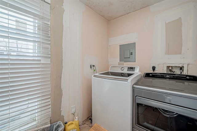 laundry room with independent washer and dryer and electric panel