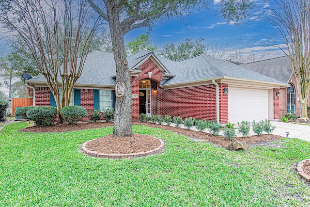 view of front facade featuring a front yard and a garage