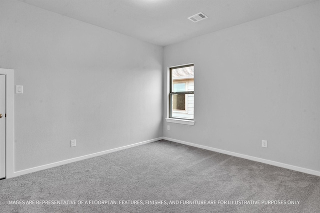 empty room with visible vents, baseboards, and carpet flooring