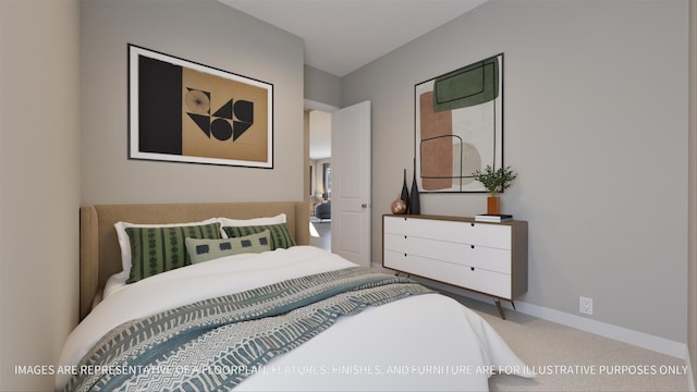 bedroom with carpet flooring and baseboards