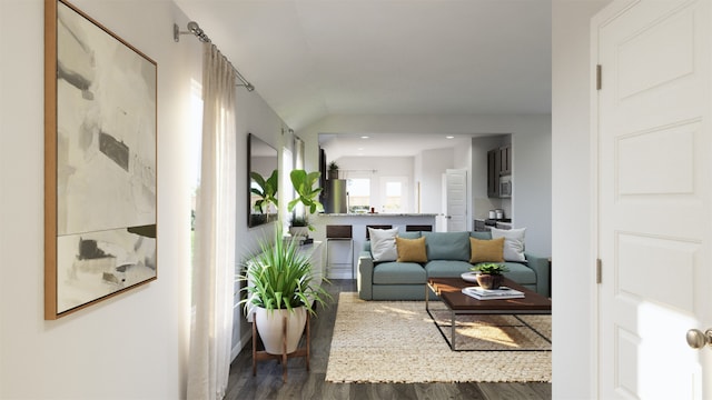 living room with dark hardwood / wood-style floors