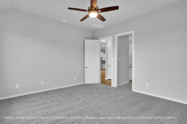 unfurnished bedroom with a ceiling fan, baseboards, and carpet floors