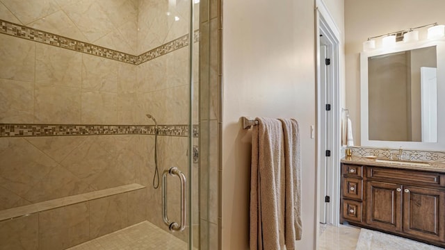3450 Smiths Pt, Crystal Beach, TX 77650 - bathroom featuring vanity and a shower with door
