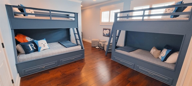 3450 Smiths Pt, Crystal Beach, TX 77650 - bedroom featuring ornamental molding and dark hardwood / wood-style floors