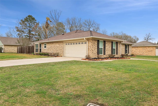 single story home featuring a garage and a front lawn