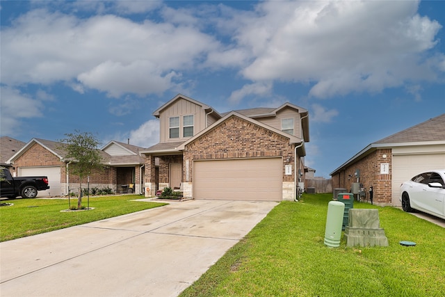 view of front of house with a garage and a front lawn