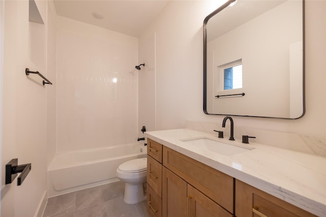 full bathroom with  shower combination, toilet, and vanity