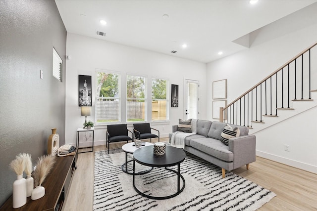 living room featuring light wood-type flooring