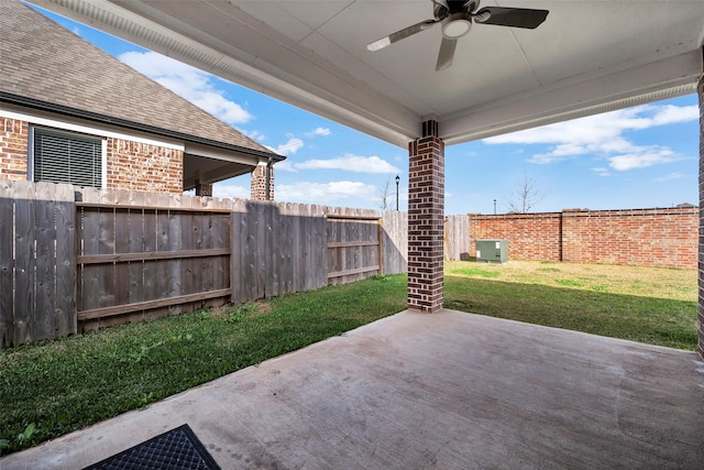 view of patio with cooling unit and ceiling fan