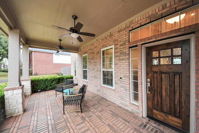 view of patio / terrace featuring a porch and ceiling fan