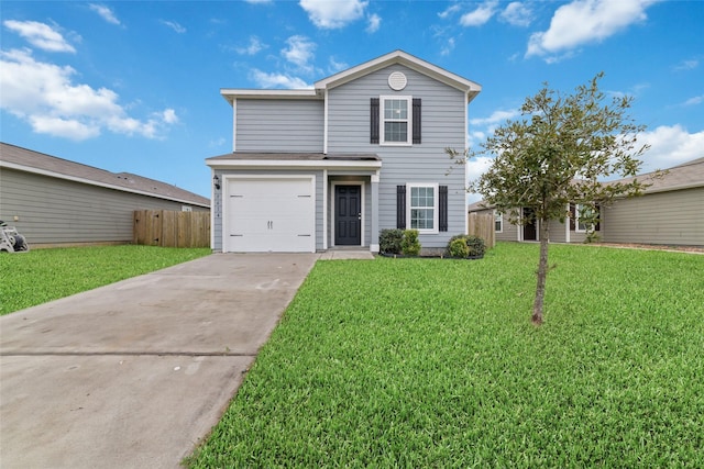 view of front property with a garage and a front lawn