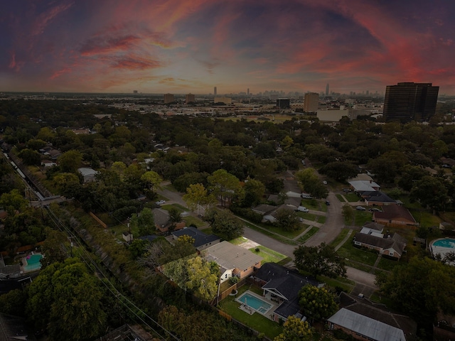 view of aerial view at dusk