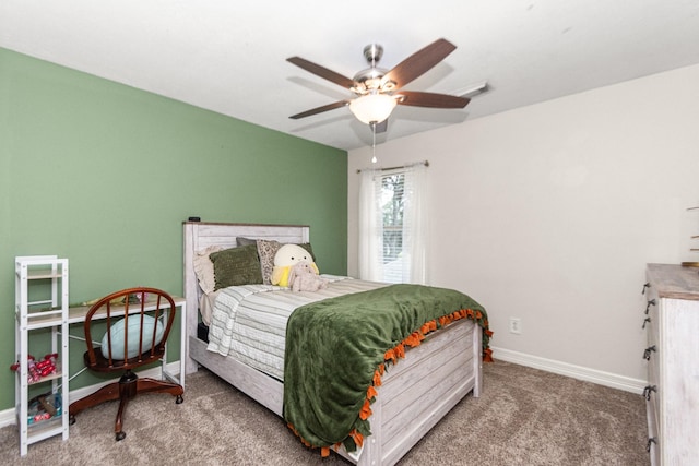 bedroom featuring ceiling fan and carpet flooring