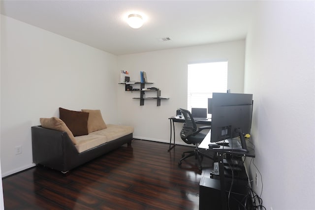 office area with dark hardwood / wood-style floors