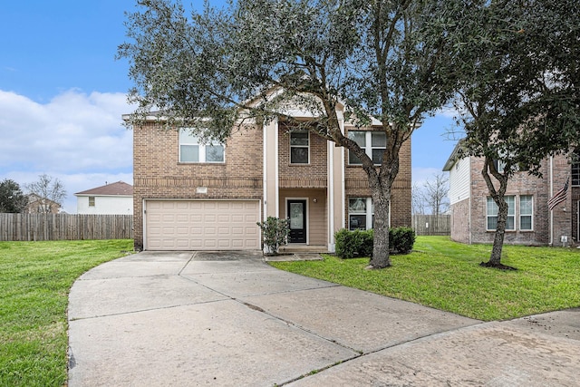 front facade with a front lawn and a garage