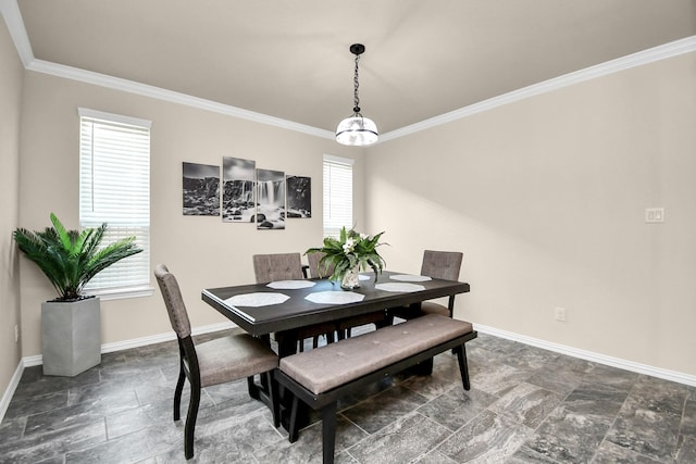 dining area with crown molding