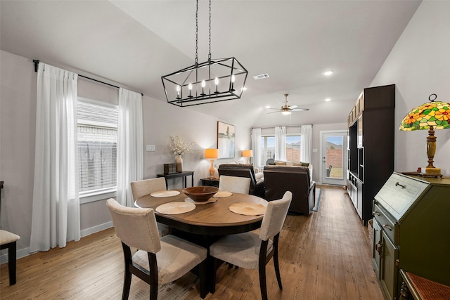 dining room featuring light hardwood / wood-style flooring and ceiling fan