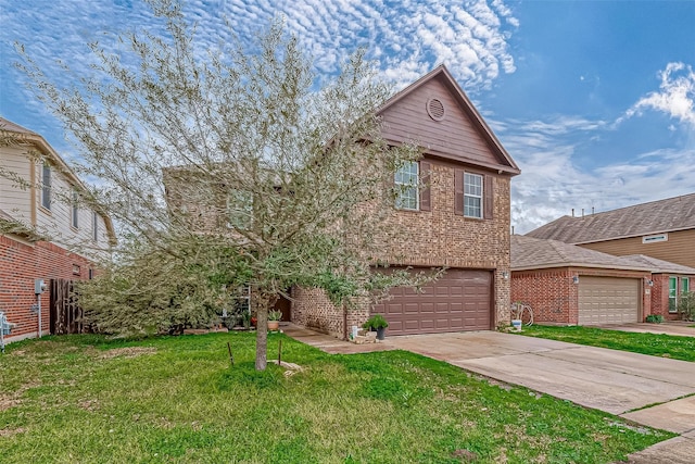 front of property with a garage and a front lawn