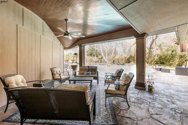 view of patio / terrace with ceiling fan and outdoor lounge area