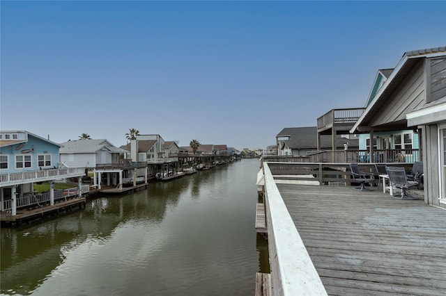 dock area featuring a water view