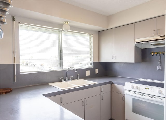 kitchen with a wealth of natural light, sink, and white electric range