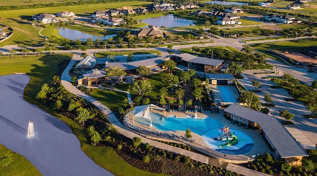 aerial view with a water view