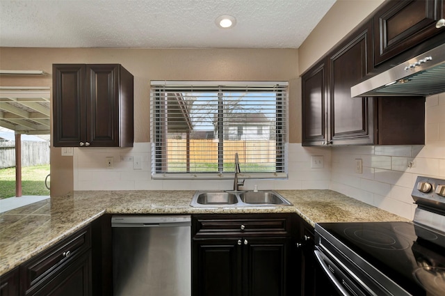 kitchen with sink, plenty of natural light, stainless steel dishwasher, and range with electric cooktop