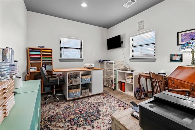 308 Lakeshore S, Onalaska, TX 77360 - office area with recessed lighting, plenty of natural light, visible vents, and wood finished floors