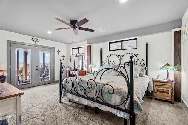 308 Lakeshore S, Onalaska, TX 77360 - bedroom featuring french doors, visible vents, light colored carpet, and access to exterior