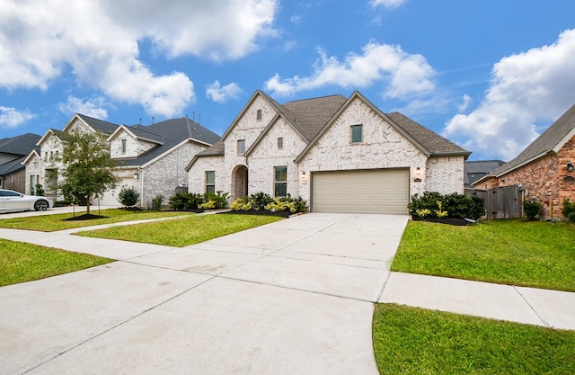 view of front of property featuring a garage and a front yard