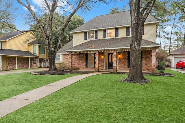 view of front property with covered porch and a front yard