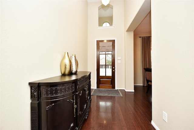 foyer featuring dark hardwood / wood-style flooring and a high ceiling