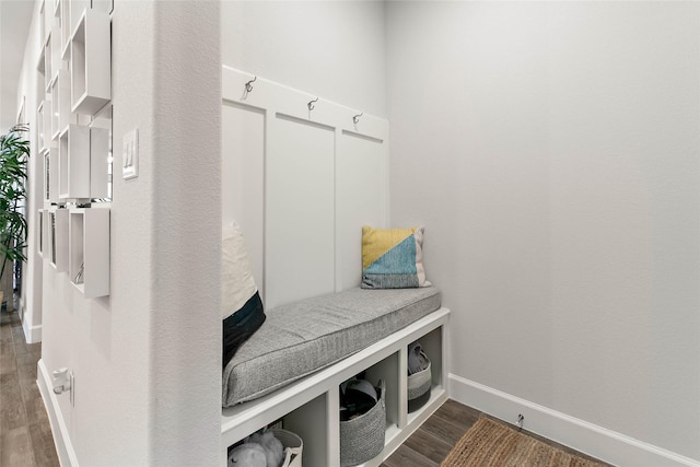 mudroom with dark hardwood / wood-style floors