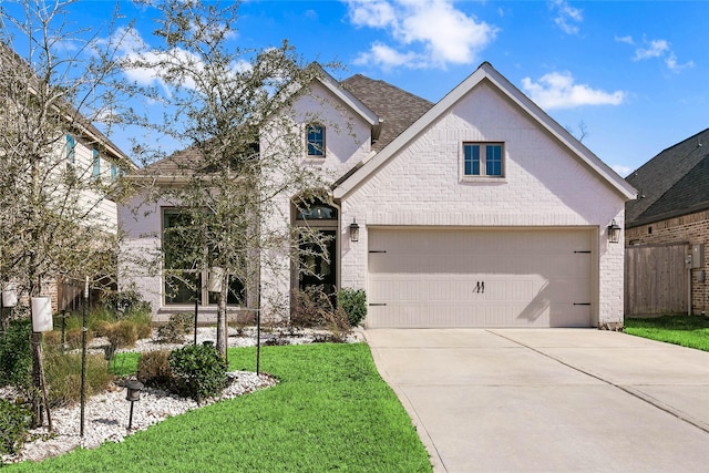 view of front of property featuring a garage and a front yard