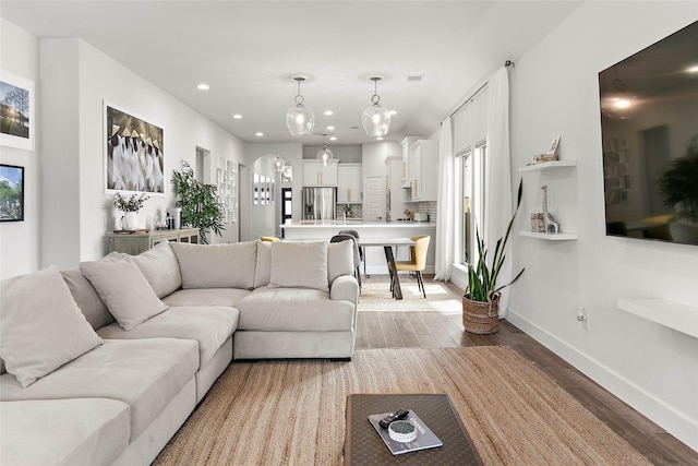 living room with light hardwood / wood-style floors