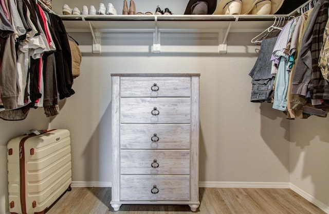 spacious closet featuring light wood-type flooring