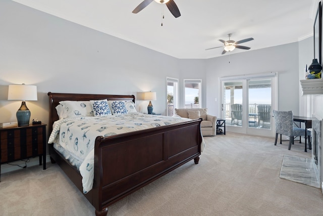 19307 Shores Dr, Galveston, TX 77554 - carpeted bedroom with access to exterior and ceiling fan
