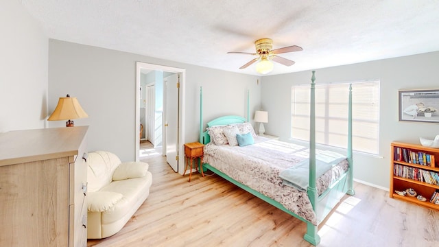29331 County Rd 25, Damon, TX 77430 - bedroom featuring ceiling fan, a textured ceiling, and light wood-type flooring