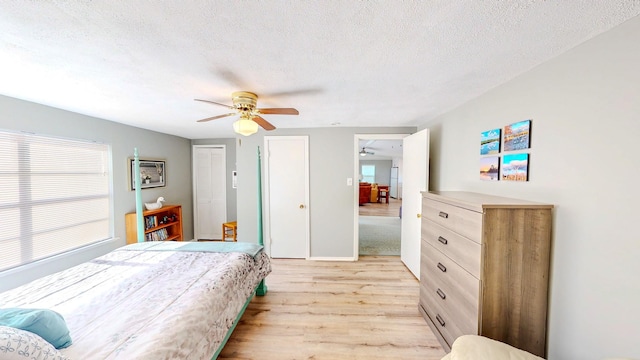 29331 County Rd 25, Damon, TX 77430 - bedroom featuring ceiling fan, a textured ceiling, and light wood-type flooring