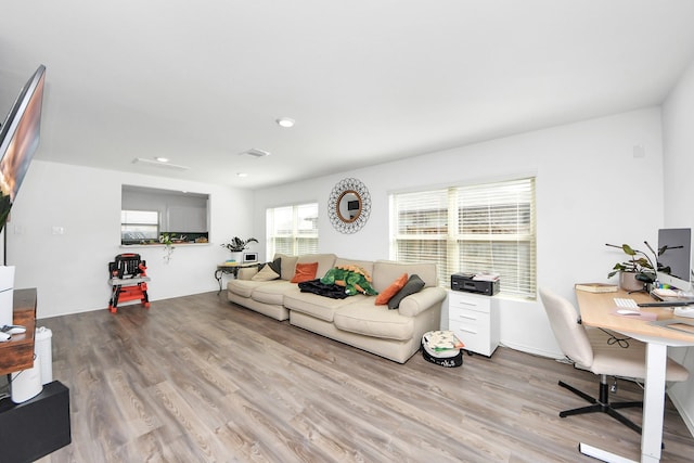 living room featuring light hardwood / wood-style floors