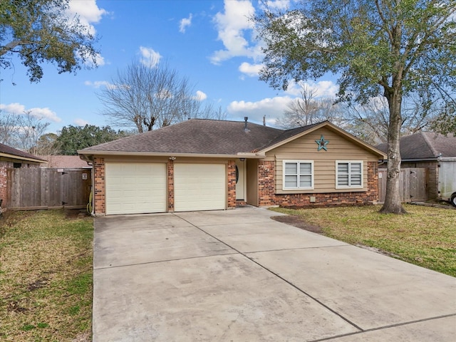 ranch-style house with a garage and a front yard