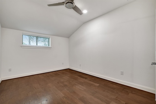 bonus room with lofted ceiling, hardwood / wood-style flooring, and ceiling fan