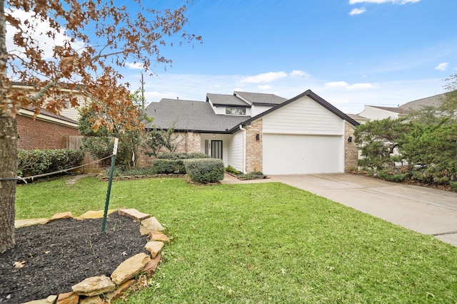 view of front facade featuring a garage and a front lawn