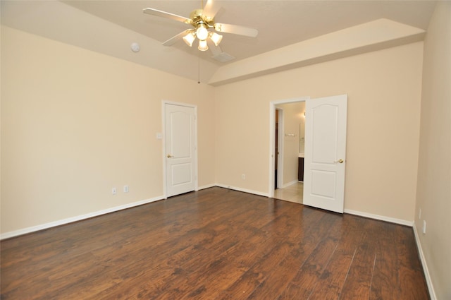 9210 Hidden Lake E Lake E, Magnolia, TX 77354 - unfurnished room featuring ceiling fan, lofted ceiling, baseboards, and dark wood-type flooring